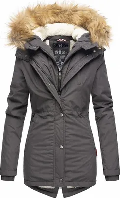 Produktbild von Marikoo Akira Damen Winter Parka Mantel mit Kapuze Kunstfellkragen Teddyfell Jacke Anthrazit Gr. 36 - S