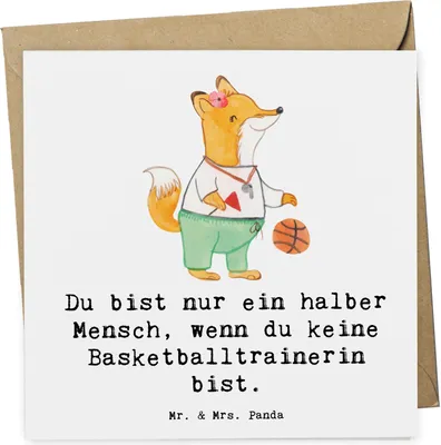 Produktbild von Mr. & Mrs. Panda Glückwunschkarte Basketballtrainerin Herz - Weiß - Geschenk, Sport, doppelkarte, faltkarte, anlasskarte, Verein, Basketball, Klappkarte, Ballsport