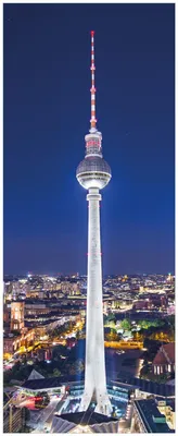 Produktbild von Wallario Memoboard Magnettafel aus Glas, Größe 32 x 80 cm, Motiv Fernsehturm Berlin bei Nacht