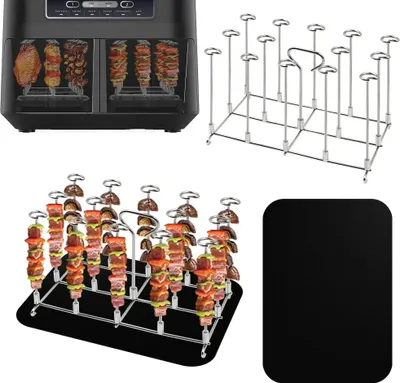Produktbild von Kompatibel mit Ninja Foodi AF300EU AF400EU, 2er Set Edelstahl Vertikal Spießhalter, 14 Spieße, Wiederverwendbar, Heißluftfritteuse