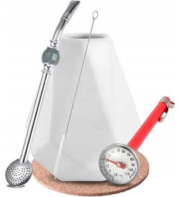 Image de Kit de démarrage pour yerba mate : calebasse blanche, bombilla en cristal + accessoires