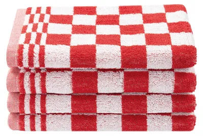 Produktbild von 4er Set Küchenhandtuch / Geschirrtuch, Baumwolle, Frottee, 50x50 cm, rot kariert