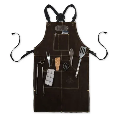 Produktbild von ROUGH Büffel Rau Wild Leder Arbeitsschürze, Grillschürze BBQ Kochschürze Dunkelbraun