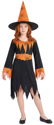 Produktbild von Hexenkostüm Halloween orange für Mädchen S 4-6 Jahre (110-120 cm)