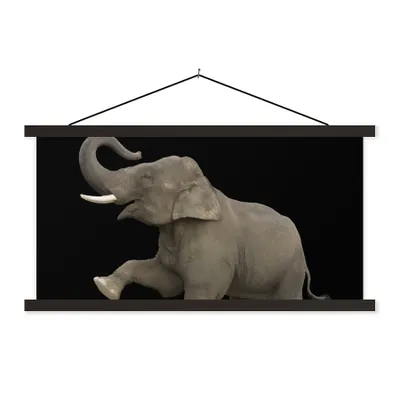 Produktbild von MuchoWow® Textilposter Elefant - Tiere - Schwarz - Porträt 120x60 cm mit schwarzem Rahmen - Dekoration Schlafzimmer