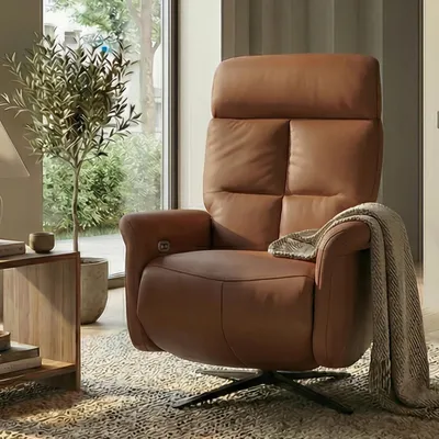 Produktbild von Relaxsessel MCW-L10, TV-Sessel Liegesessel, Liegefunktion drehbar, elektrisch verstellbar Voll-Leder  braun