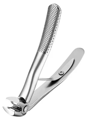 Productafbeelding van INF Nagelknipper met lang handvat, gebogen mes, 45° hoekkop en opvangbakje – Roestvrij staal Zilver