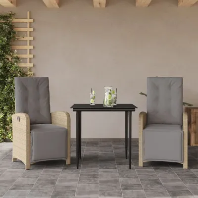 Produktbild von Design 3-tlg. Bistro-Set mit Kissen Beige Poly Rattan, Gartenmöbel-Sets 2024 Neu