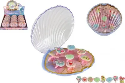 Immagine prodotto di Anelli in plastica 8pcs misura regolabile 2 colori in una scatola a forma di conchiglia