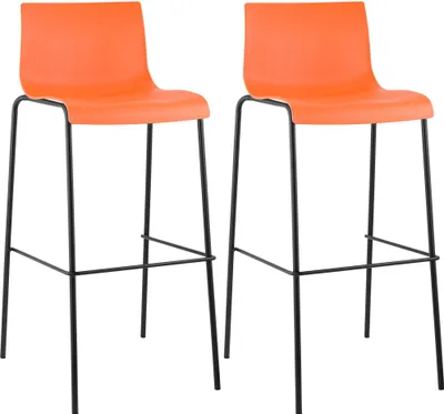 Produktbild von 2er Set Barhocker TENAR - Kunststoff Orange 43x48x100 cm Schwarz | Barstuhl Mit Lehne Tresenhocker Tresenstuhl Kneipenhocker Kneipenstuhl