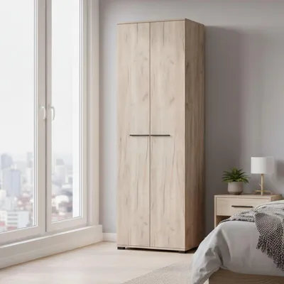 Image de Pinasca - Armoire 2 Portes, 68x195h cm Chêne Nœuds Marron, 1 Étagère