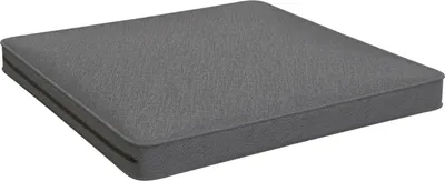 A gray cushion is shown from a slightly elevated angle against a white background.