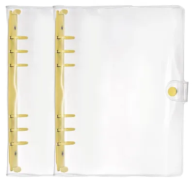 A5 6-Ring Ringbuchhülle, 2 Stück, transparent, PVC, gelbe Ringe