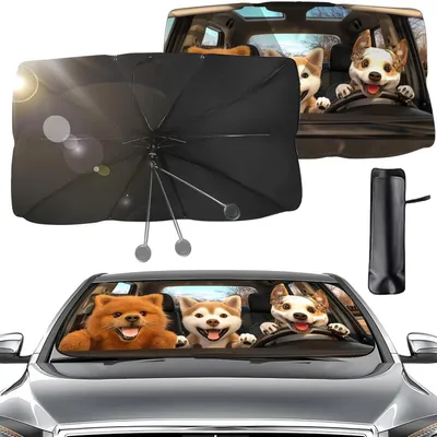 Productafbeelding van Zonnescherm voor auto, 140x80 cm, windscherm, UV-bescherming, opvouwbaar, 360° draaibaar