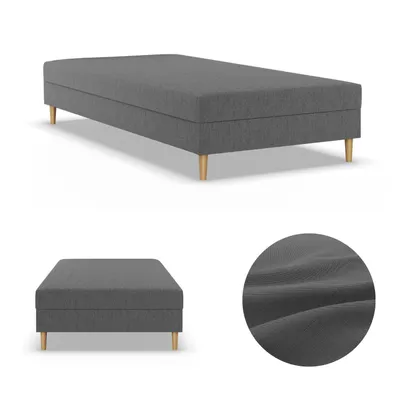 Produktbild von Einzelbett 90x200, Kontinentales Bett ohne Kopfteil, Bett mit Matratze, Jugendbett, Kinderbett, Geflecht, Grau, Dunkelgrau, CASPE 90 x 200