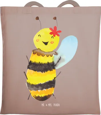 Produktbild von Mr. & Mrs. Panda Jutebeutel Biene Happy - Braun Pastell - Geschenk, Shopping Tasche, Uni, Tote Bag, Beutel, Schultasche