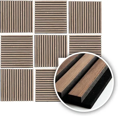 Imagen del producto de Paneles acústicos | Color: roble y nogal | Paneles de pared en varios formatos | Decoración para salón | Decoración de pared en madera | Paneles acústicos para pared | Panel de listones (60 x 60 cm - 4 unidades)