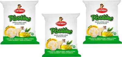 Produktbild von 3x Curtiriso Risatine Reis- und Mais Snacks mit Olivenöl Salziger Snack 30g