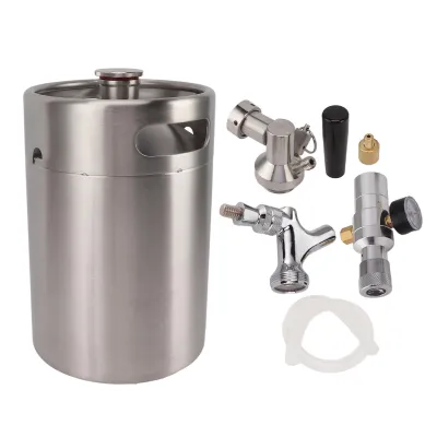 Zdjęcie produktu dla 5L mini beczka ciśnieniowa ze stali nierdzewnej z regulowanym kranikiem i wskaźnikiem 150PSI