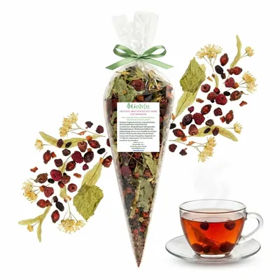Produktbild von Tee Geschenkset 250 g (5 x 50 g) – Früchtetee Himbeere und Linde in Geschenktüten – Gastgeschenk für Feiern
