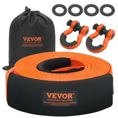 Obrázek produktu pro VEVOR sada tažných popruhů 85 mm x 9 m (MBS-16329 kg), navijákový popruh pro záchranu stromů, trojitá vyztužená smyčka, ochranné kryty a úložná taška, 3/4" D-kroužek, pro nákladní vozidla, džípy, SUV, ATV