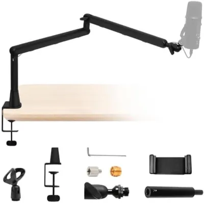 Productafbeelding van PromoHome® Studio Microfoonarm – Verstelbare microfoonhouder met popfilter, zwart