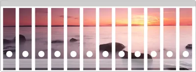 Produktbild von Wallario Ordnerrücken Sticker, selbstklebend für breite Ordner, 12 Stück, Motiv Nebel am See bei Sonnenuntergang