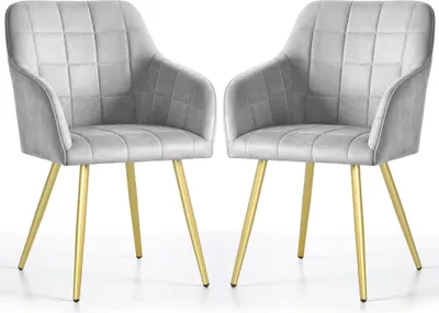 Produktbild von 2er Set Polsterstühle mit quadratischen Ziernähten LUXANO Grau mit goldenen Beinen