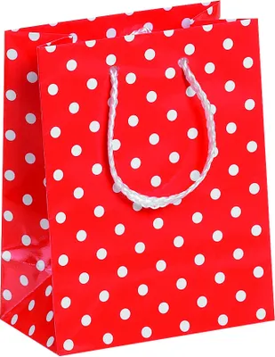 Produktbild von Geschenktasche - Geschentüte - Mini-Format - Small - 11,3x14,5x6,5cm - Rot mit weißen Punkten