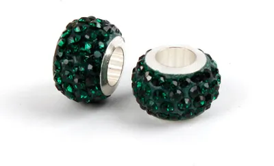 Image de Spacer Charm gros trous perles rondes perles de strass scintillantes 12 mm, 10 pièces, vert foncé