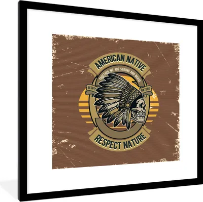 Produktbild von MuchoWow® MuchoWow® Gerahmtes Poster Mannshöhle - Schädel - Federn - Vintage 40x40 cm - Poster mit zchwarzem Bilderrahmen - Poster - Plakat im Rahmen