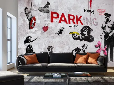 Produktbild von Vlies Fototapete 400x280 cm Tapeten Wandtapete XXL Banksy Graffiti Mural i-A-0107-a-c