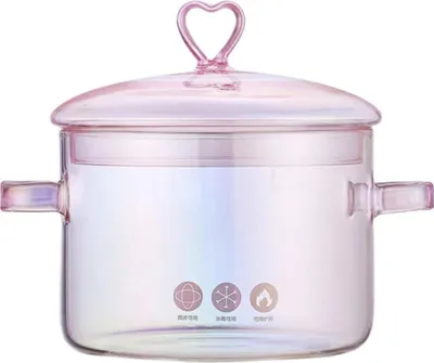 Produktbild von Glas-Kochtopf mit Deckel - transparente Glas-Topf zum Kochen auf dem Herd - 1,5 Liter - Glas-Kochtopf für Pasta, Suppe, Milch, Tee (rosa)