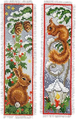 Image de Vervaco Paquet de broderie au point de croix "Lapin et écureuil" (2 pièces), motif à compter, 6x20cm