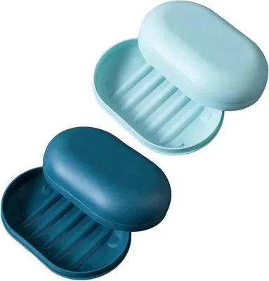 Immagine prodotto di Set di sapone da viaggio e sapone per la doccia - Contenitore per sapone riutilizzabile - Contenitore per sapone con chiusura - Set di 2 contenitori per sapone con coperchio