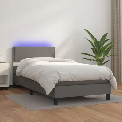 Produktbild von CLORIS Boxspringbett Polsterbett mit Matratze & LED Grau 80x200 cm Kunstleder, 39,77 kg