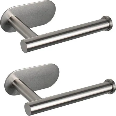 Productafbeelding van Unyqoos® Zelfklevende toiletrolhouders van roestvrij staal SUS304, set van 2 – roestvrij, draagvermogen tot 2,5 kg, maximale rolbreedte 13 cm, geschikt voor badkamer en keuken