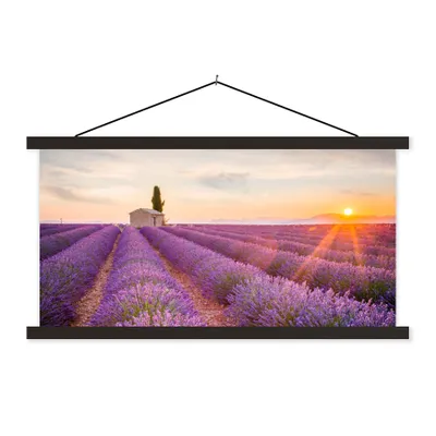 Produktbild von MuchoWow® Textilposter Lavendel - Sonnenuntergang - Blumen - Lila 60x30 cm mit schwarzem Rahmen - Textilien