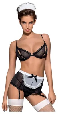 Obrázok produktu pre Obsessive MAIDME SET L/XL, Súprava spodnej bielizne, Čierna, Priesvitné, Biela, Elastan, Polyamid, L/XL, Vzor, 34 - 41 mm