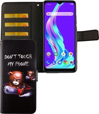 Produktbild von ZTE Blade A51 Tasche Handy Hülle Schutz-Cover Flip-Case mit Kartenfach, Farbe:Dont Touch My Phone Bär