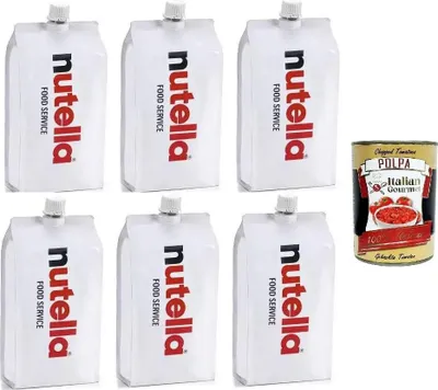 Produktbild von Nutella Food Service 6x1kg – 6 kg Spenderbeutel für Gastronomie, Crêpes & Backen, wiederverschließbar, Original Ferrero Haselnusscreme + Polpa 400g