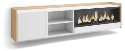 Immagine prodotto di Mobili TV effetto legno Bianco Rovere 212x35x50cm camino effetto fuoco