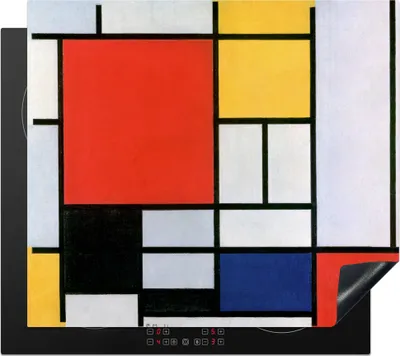 Produktbild von KitchenYeah© Herdabdeckplatte Kunst - Mondrian - Alte Meister - Komposition 2 , 59x51cm, Küche Deko, Glaskeramikkochfeld Herdabdeckung, Abdeckplatte fùr Kochfeld