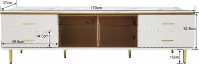 Produktbild von okwish TV-Schrank Fernsehschrank mit goldenen Griffen, TV-Lowboard mit 5 große Stauräume mit gehärtetem Glas，170*37*47,5 cm weiß