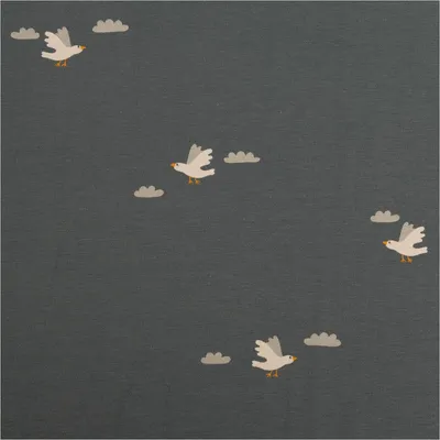 Produktbild von Jerseystoff Meterware Baumwolljersey Vögel Wolken blau weiß 1,50m