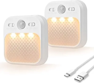 Produktbild von Nachtlicht mit Bewegungsmelder Wiederaufladbar, Sanfte Treppenbeleuchtung LED 3 Sensor Modi, Lichtfarben Dimmbarer Helligkeit Nachtlampe für