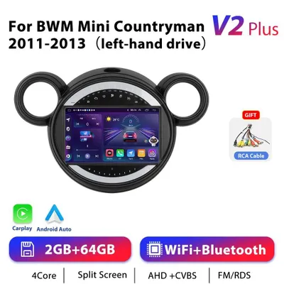 Zdjęcie produktu dla Radio samochodowe z systemem Android do BMW, Mini, Cooper i Countryman (2011–2013) – system multimedialny z nawigacją 2DIN – ekran dotykowy 9 cali (23 cm) – GPS – 2 GB pamięci RAM, 64 GB pamięci – CarPlay