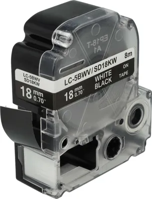 Produktbild von vhbw Schriftband-Kassette kompatibel mit Epson LabelWorks OK200, LW-900P, OK900P, OK720, OK300, OK500P Etiketten-Drucker 8m x 18mm Weiß auf Schwarz
