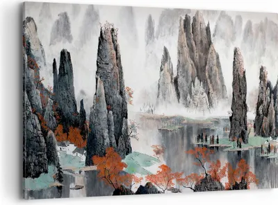 Produktbild von Bild auf Leinwand - Leinwandbild - Berge Märchen Nebel - 120x80cm - Wand Bild - Wanddeko - Leinwanddruck - Bilder - Kunstdruck - Wanddekoration - Leinwand bilder - Wandkunst - AA120x80-3887