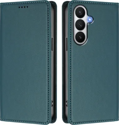 Image de Étui en cuir pour Samsung Galaxy S26, étui à rabat magnétique en cuirPolyuréthaneavec support, vert